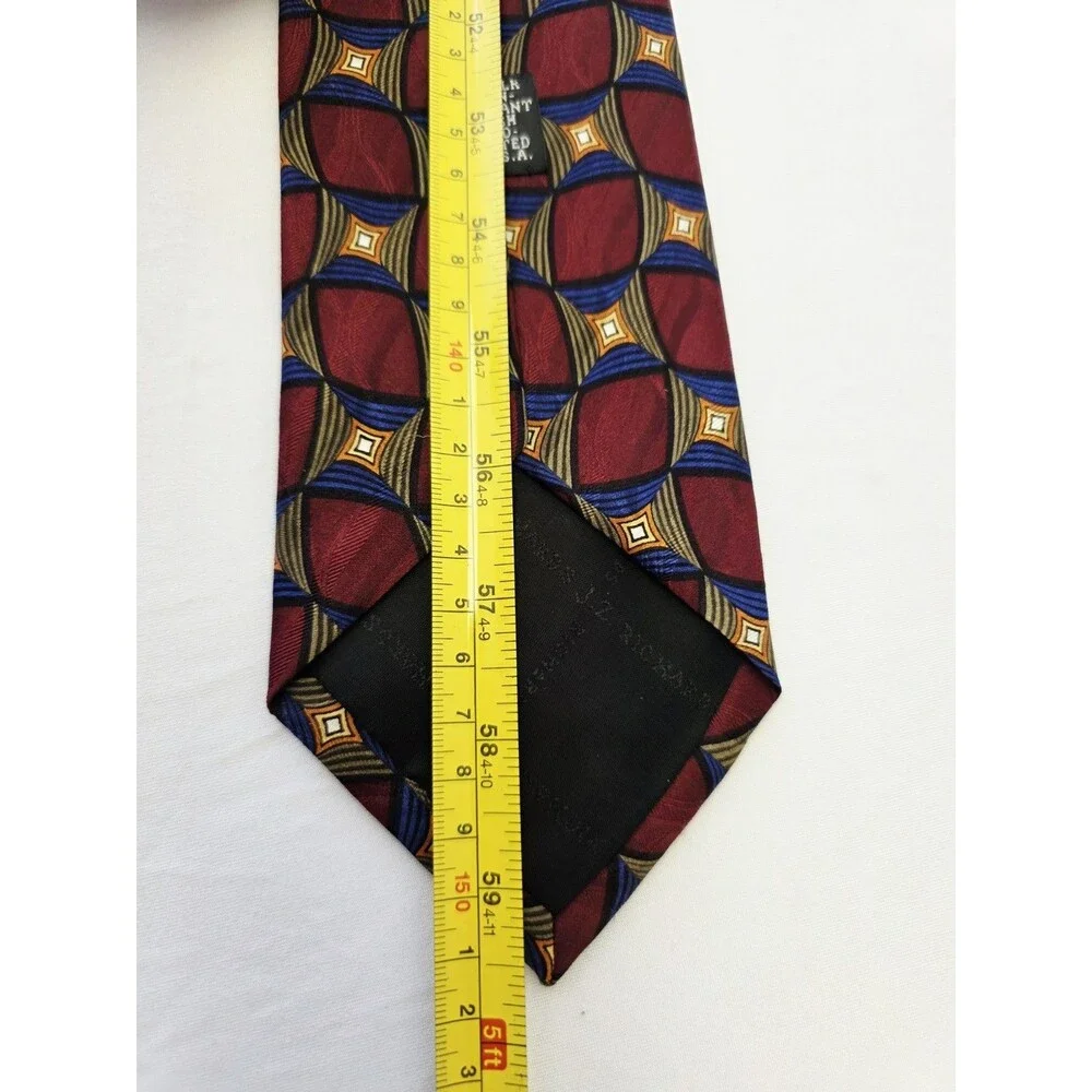 Vintage J.Z. Richards Silk Tie, 1990s Medallion Geometric, Maroon Blue Gold USA